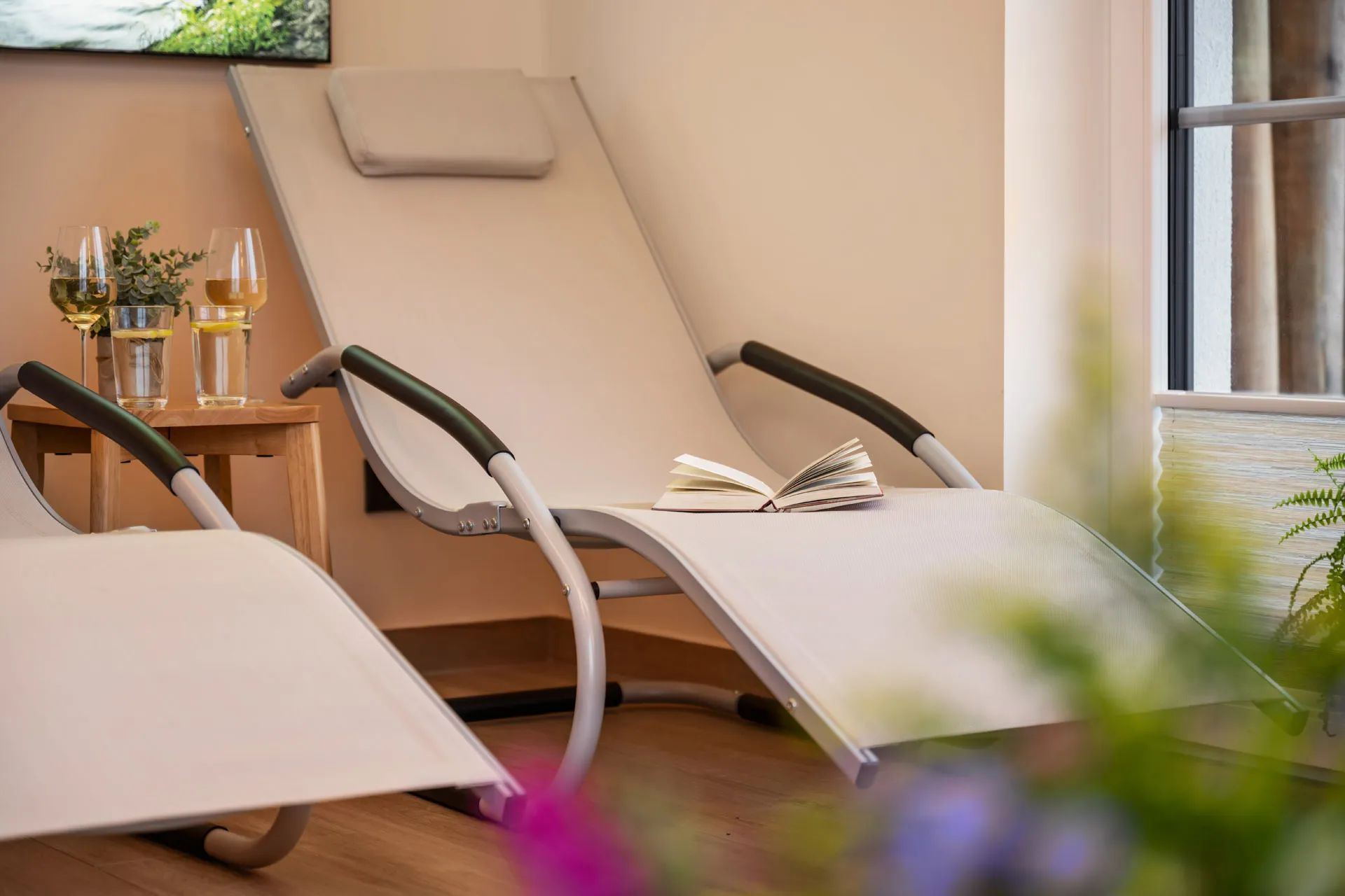Cozy wellness area with loungers in a holiday home