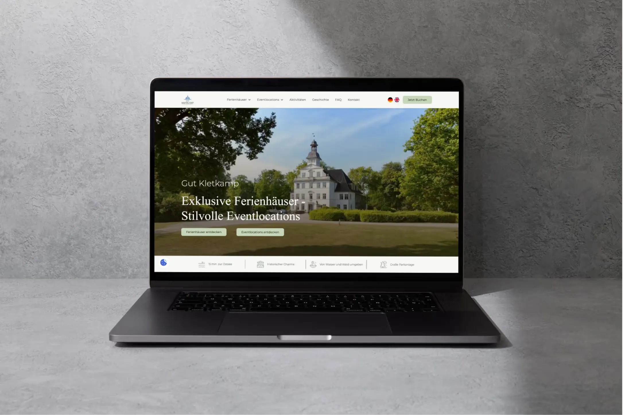 Website mit Immobilienfotografie von Ferienwohnungen