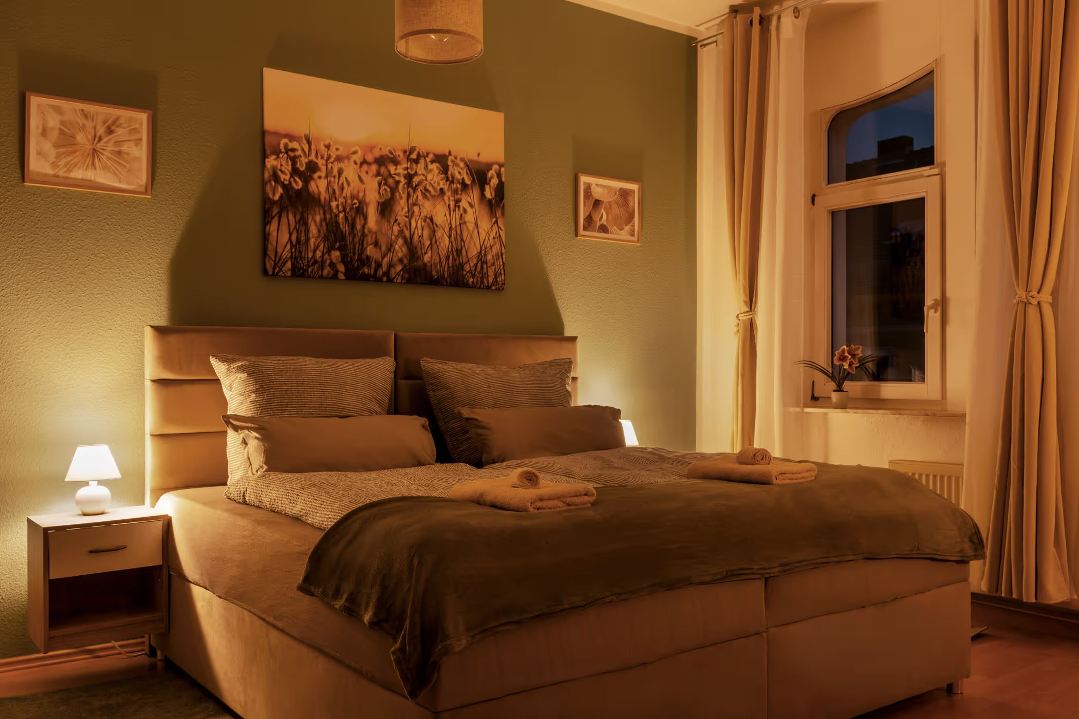 Bedroom in warm evening light