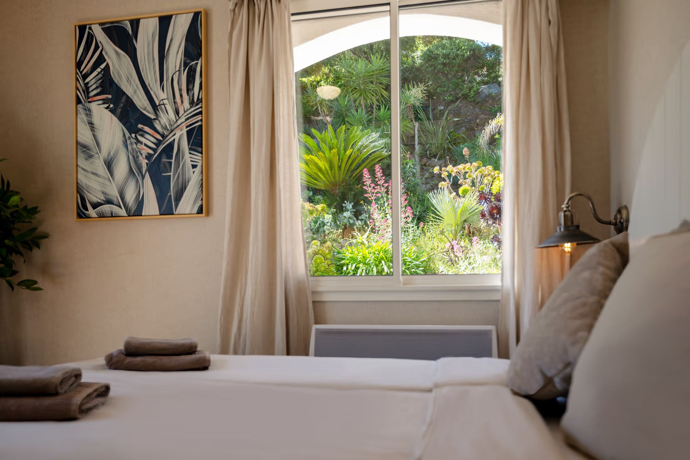 Cozy bedroom with gray bed linen