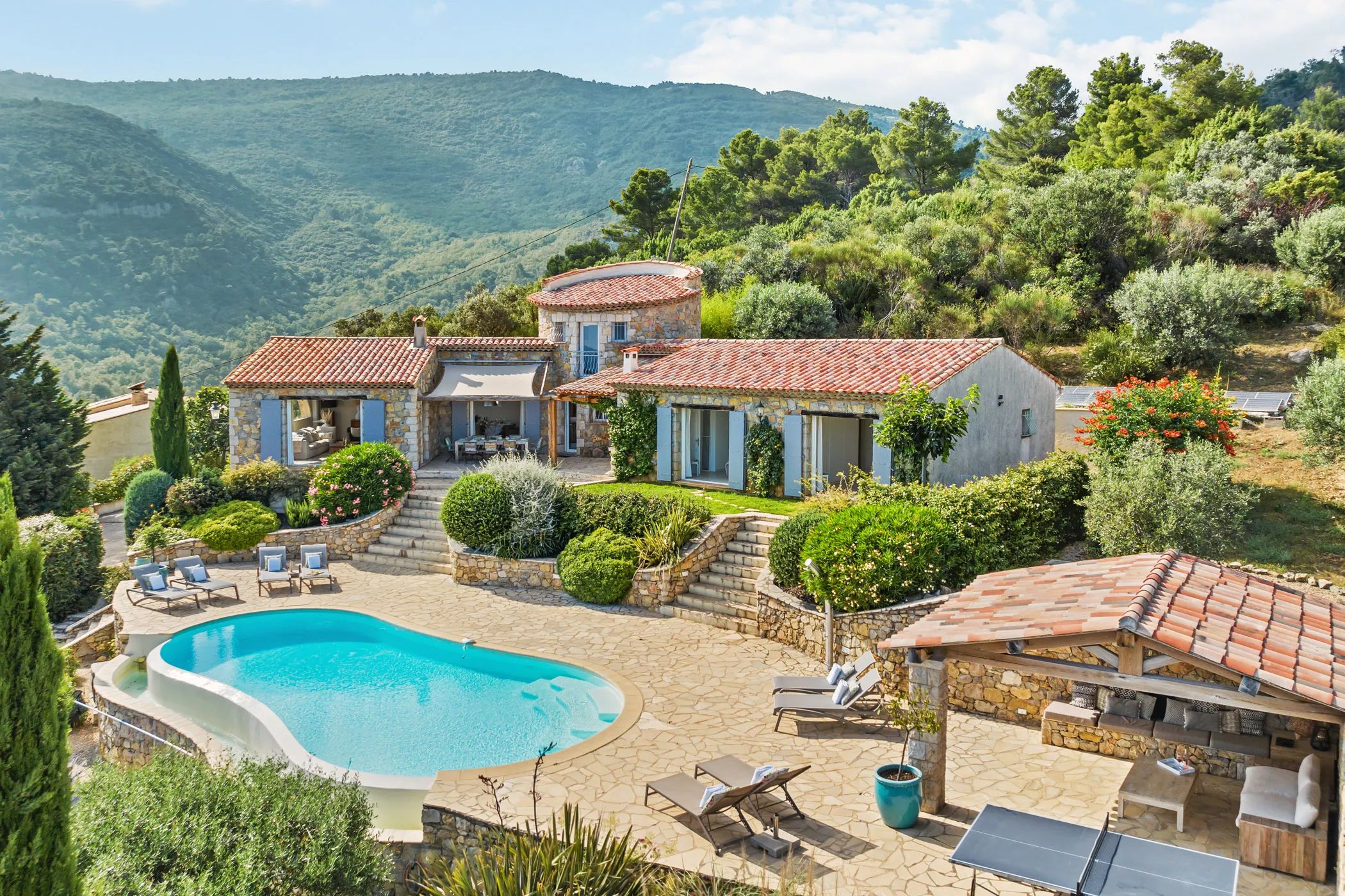 Aerial view of a holiday villa in France